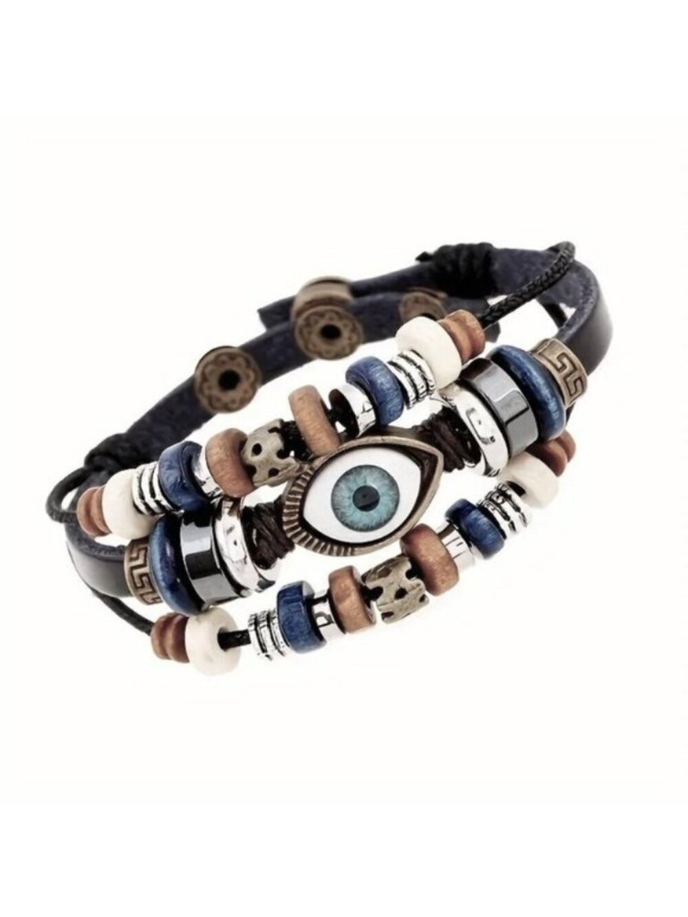 Leather Bracelet Cuff Bangle Layered Boho Beads Thrid Eye Evil Luck Hippie
